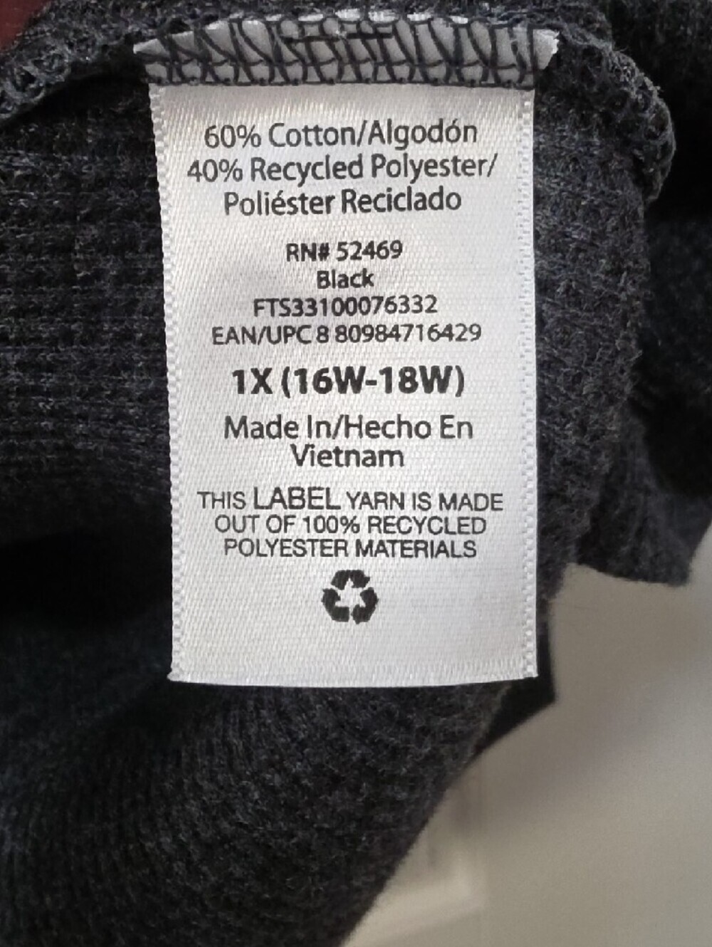 Terra & Sky Charcoal Thermal Long Sleeve Henley V-neck Top - 1X - Picture 3 of 7